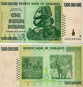 ZIMBABWE 2008 1 BILLION MONEY BANKNOTE UNC. Click to view larger image