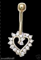 14 Karat Gold Open Heart Charm CZ Navel Belly Bar