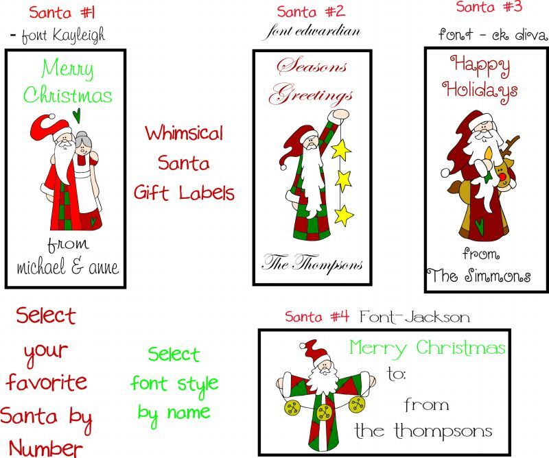 30 Personalized Whimsical Santa Gift Labels Tags  