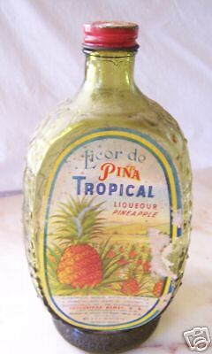 OLD LICOR DE PINA PINEAPPLE SHAPED LIQUOR BOTTLE MEXICO  