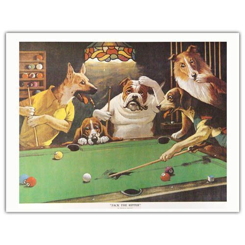 POOL BILLIARDS PRINT JACK THE RIPPER DOGS PLAYING POOL  