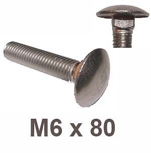 M6 x 80 Carriage Bolts (Cup Square) Stainless Steel x6  