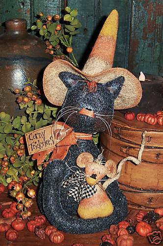 Primitive Witch Cat Halloween Mouse Doll Pattern #484  