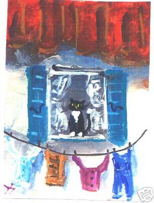 LAUNDRY DAY PROVENCE ACEO cat print art Jim Smeltz  