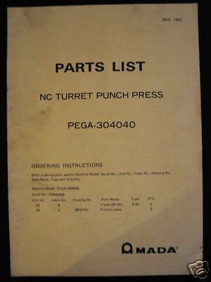 Amada PEGA 304040 Parts List NC Turret Punch Press  