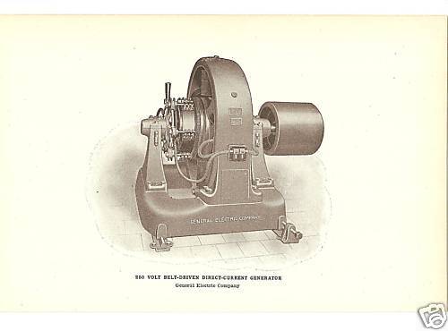EARLY GENERAL ELECTRIC 250 VOLT DC GENERATOR 1909 print  