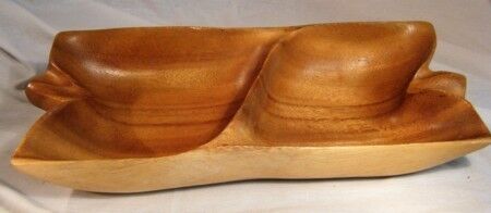 Hand Crafted DIVIDED Solid WOOD SERVING DISH BOWL Nice  