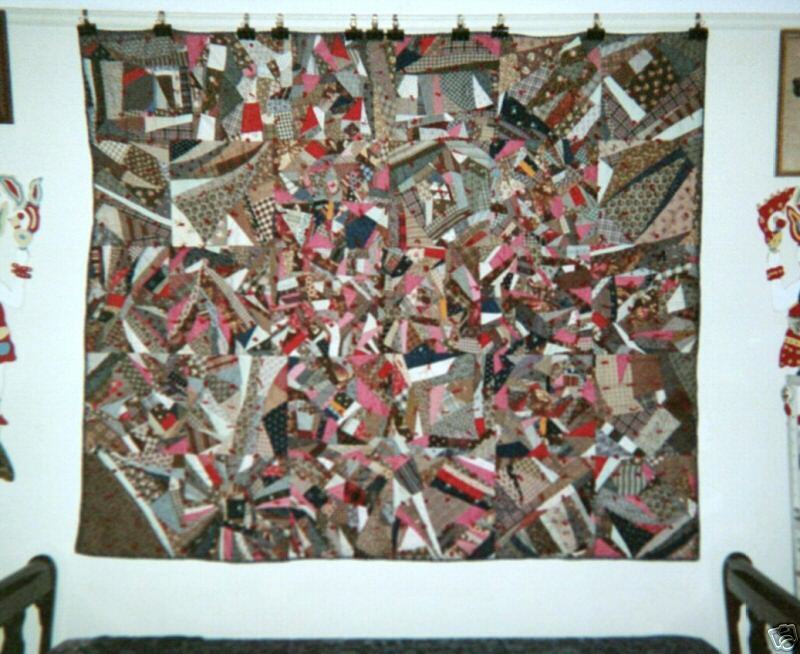 CRAZY Quilt /Comforter w Red Ties 62x73, c.1875 85  