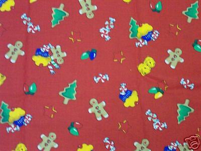 Gingebread Man & Christmas Candies Cotton FABRIC 3 Yds Red  