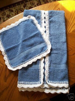 BABY BOY BLUE HAND CROCHET BATH TOWEL & WASH CLOTH SET  