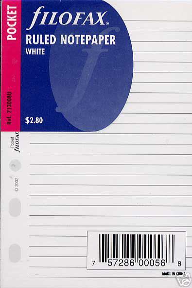 213008 FILOFAX REFILL POCKET RULED NOTEPAPER WHITE  