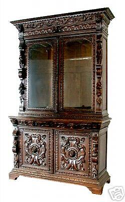 4916 MONUMENTAL 19th C. LOUIS XVI OAK DISPLAY CABINET  