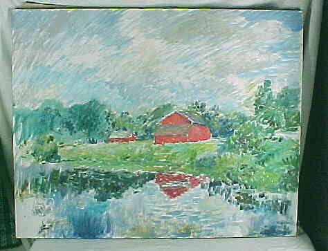 HOWARD D BECKER HONESDALE PA RED BARN PAINTING LISTED  