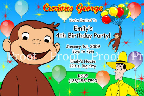 Curious George Invitation   Digital File Only  