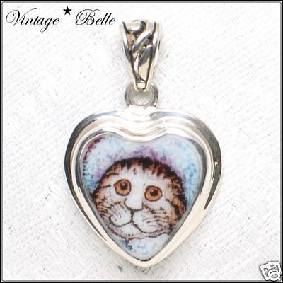 Broken China Jewelry Bill Bell Cat Sterling Pendant  