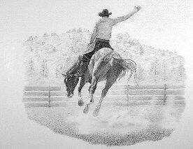 Pencil Drawing Ltd Edition Print Rodeo Bronc Rider  