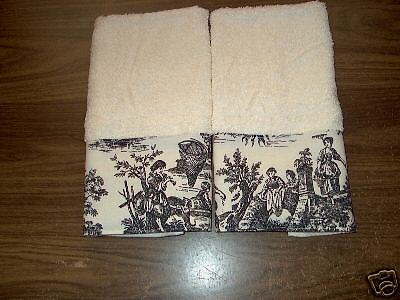 CREAM HAND TOWELS Waverly Black Country French Toile  