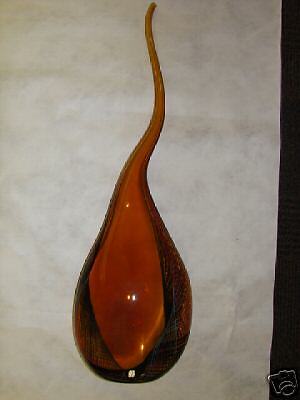 RKS GLASS STUDIO AMBER LACE BLOWN OPAQUE VESSEL VASE  