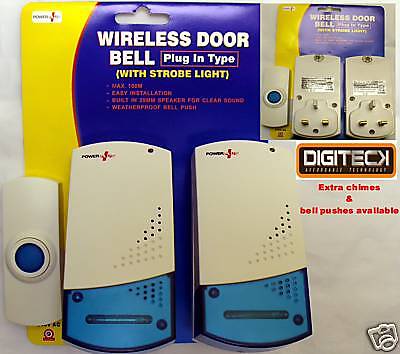 B3  NEW WIRELESS 2x PLUG IN CHIMES & STROBE DOORBELL SET 32 MELODY