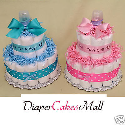 BABY SHOWER GIFT   PINK or BLUE DIAPER CAKE  2 Tiers  