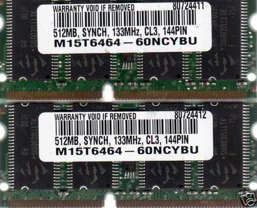 New 1GB 2 x 512MB IBM ThinkPad R31 T23 x30 RAM Memory