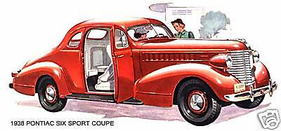 1938 PONTIAC SIX ~ SPORT COUPE (RED) MAGNET  