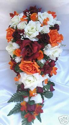 21pc Bridal bouquet wedding flower FALL ORANGE bouquets  