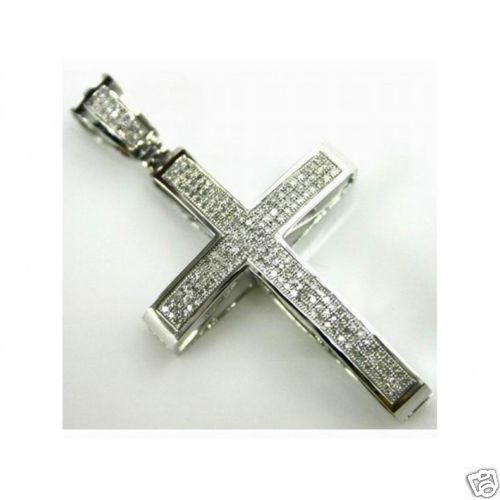 NEW Diamond Micro Pave Gold Mens Cross Pendant  