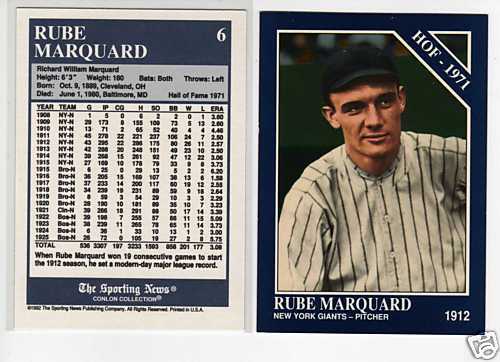 RUBE MARQUARD, Giants ~ 1912 Conlon Collection COLOR #6  