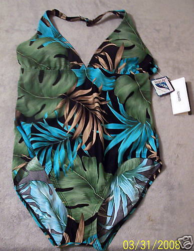 NWT Speedo One Piece Halter Moderate Swim Suit 12  