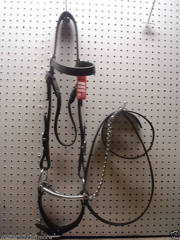 Draft Horse Black Leather Show Halter w/ Lead Chain Bit Curb