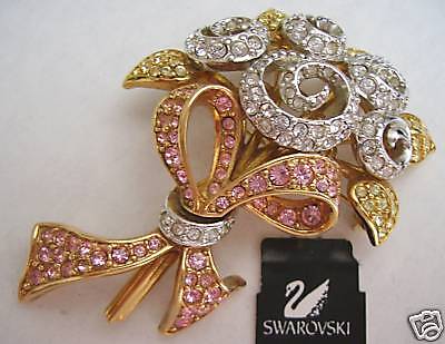 Signed Swan Swarovski 1998 Compassion Bouquet Brooch/Pin  