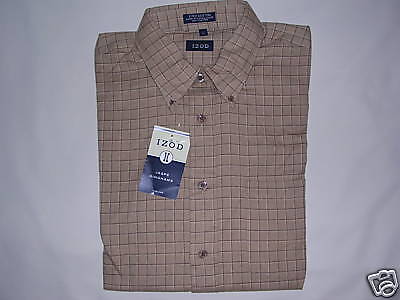 Mens Izod long sleeve 2 ply cotton plaid shirt. L  