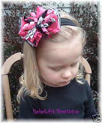 M2MG WILD ONE ZEBRA HAIR BOW HEADBAND CLIP BLACK PINK  