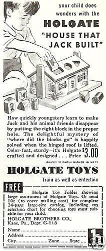 1948 vintage HOLGATE Toys AD~House that Jack Built~40s  