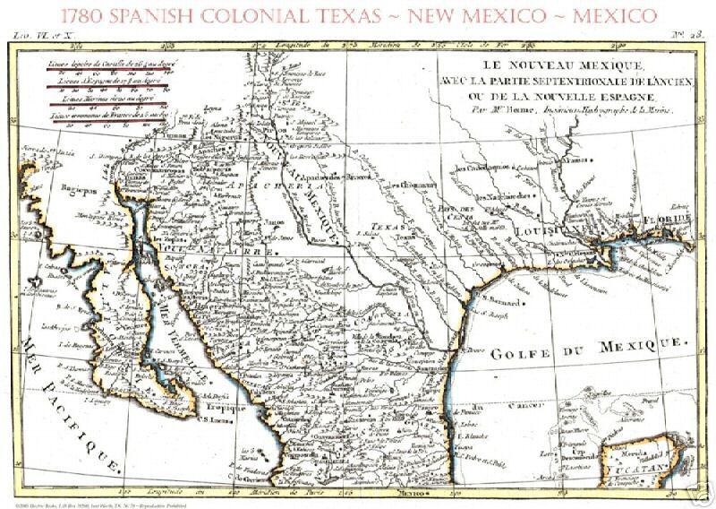 1780 Early Texas Spanish~Mexican Map~Bonne~Print- 16