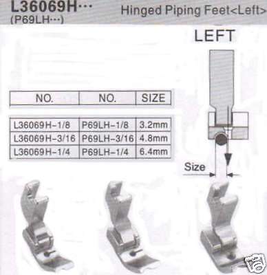 SEWING MACHINE PRESSER FEET HINGE LEFT PIPING FOOT SET  