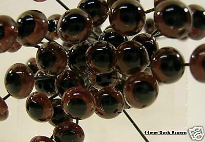 12 Pair 11mm BROWN or COLORS GLASS EYES on wire  
