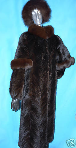 MINK COAT FULL LENGTH MINK W FOX Trim Size Small  