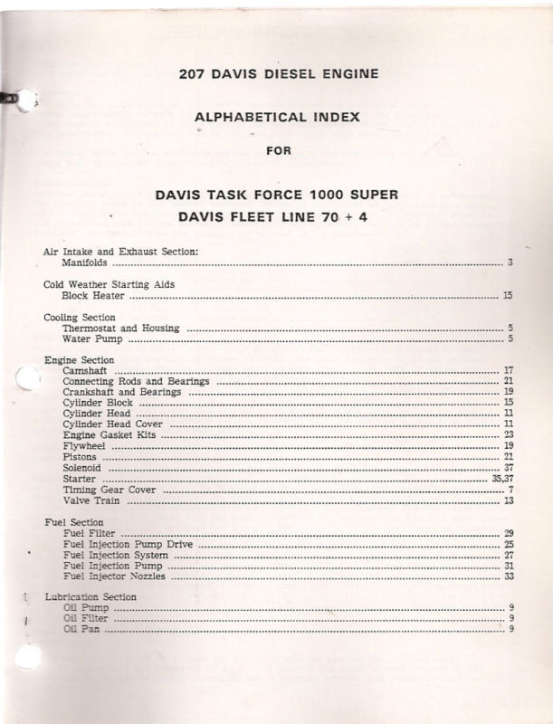 Case 207 Diesel Engine For Davis Trencher Parts Manual  